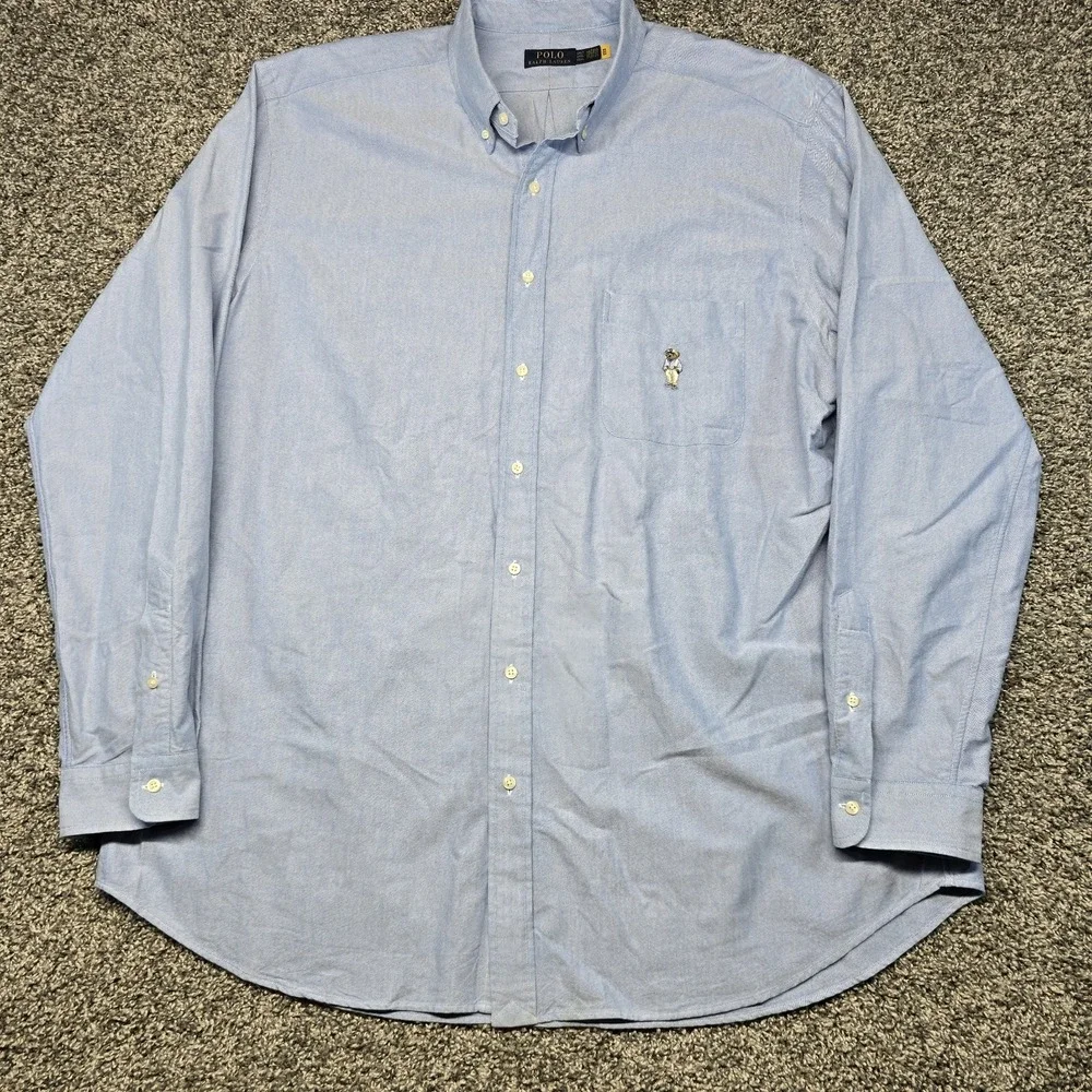 Polo Ralph Lauren Plaid Oxford Long Sleeve Button Shirt Men Size 2XLT Polo Bear